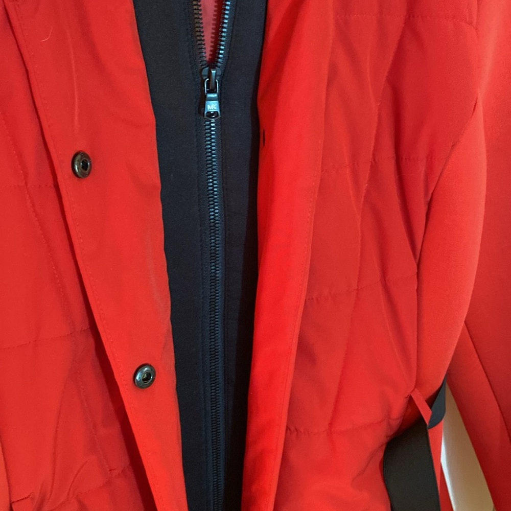 🔥 Michael Kors XL Red 🔥 Belted Winter Coat Jacket Hood - Picture 9 of 16